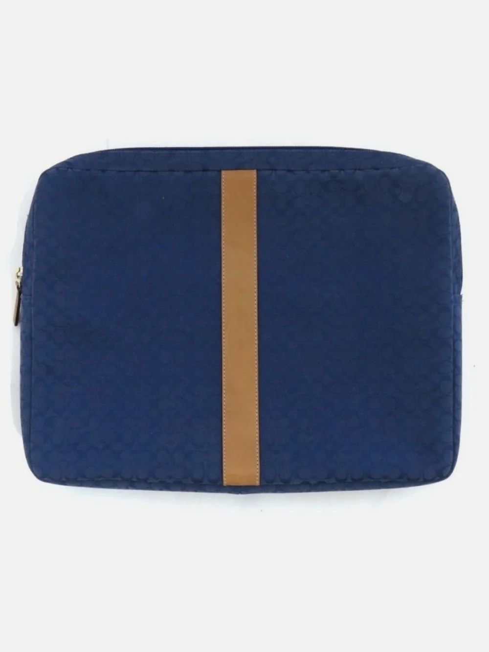 Coach Navy Laptop Sleeve with Tan Center Stripe